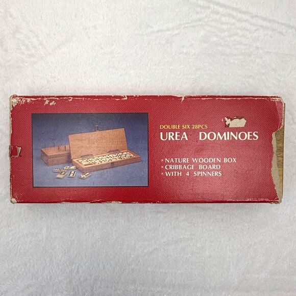 Vintage Urea Double Six Dominoes 28 Piece Set w/Cribbage Board & Wood Box - Picture 8 of 11